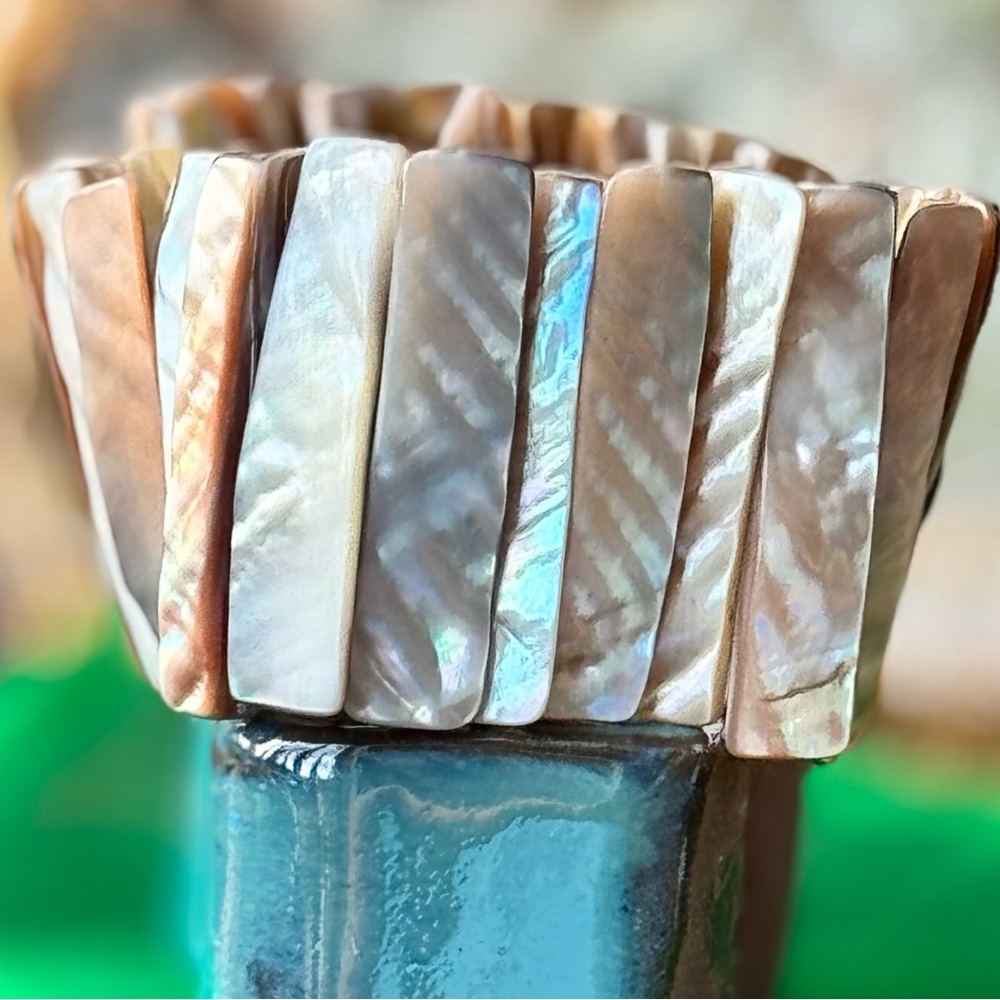 Iridescent Natural Shell Statement Bracelet Coastal Elegance and Organic Beauty